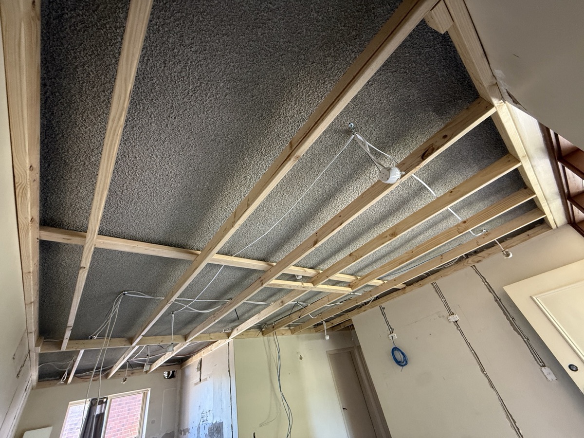 Battens up under the old ceiling.