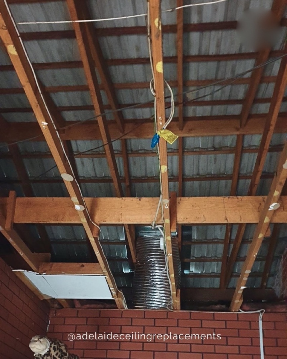 A garage ceiling that has already come down.