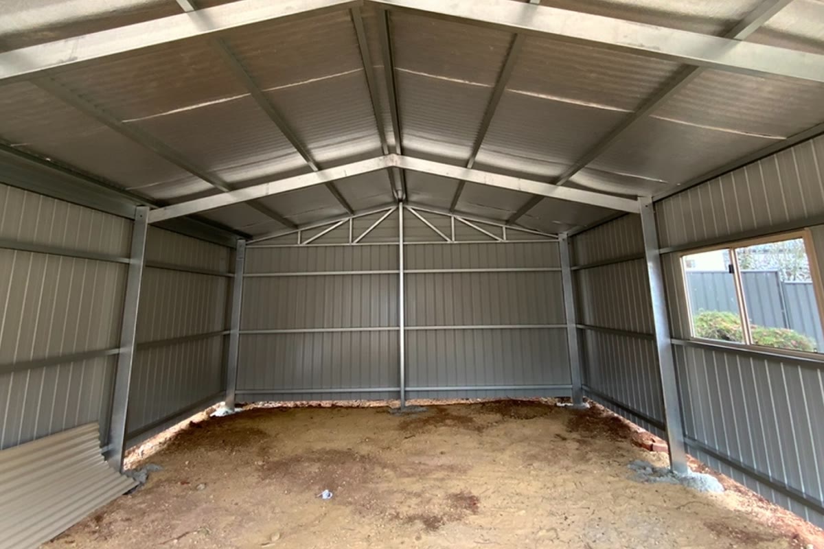 A bare steel shed before the fit out.